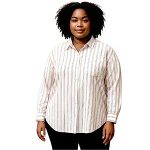 Tahari Pink Striped Button-Down Shirt Sz XXL Boyfriend Long Sleeves